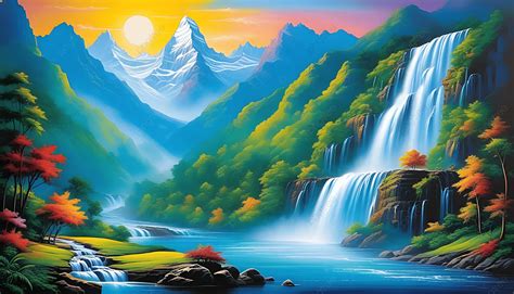 3d Painting Mountain Waterfaling Background Waterfaling Natural