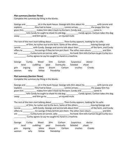 Of Mice And Men Plot Summary Section 3 Teaching Resources