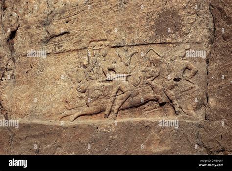 Rock Relief Depicts The Equestrian Victory Of Shapur Ii Sassanid King