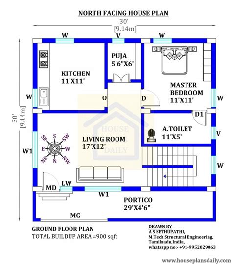 30x30 North Facing Duplex House Plans per Vastu - House Designs and Plans | PDF Books