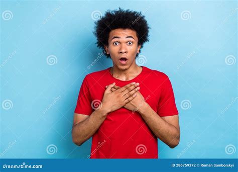 Portrait Of Impressed Speechless Person Arms Touch Chest Open Mouth Cant Believe Isolated On