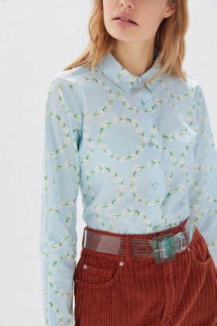 Urban Outfitters Floral Scallop Button Down Shirt