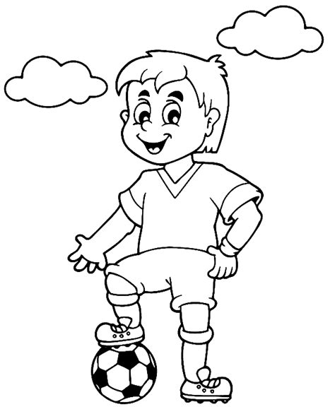 Boy with Soccer Ball Coloring Page - Free Printable Coloring Pages