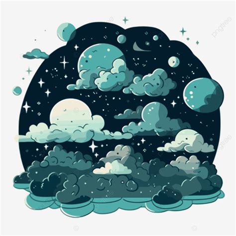 Nighttime Sky Vector, Sticker Clipart, Clouds And Stars Cartoon Cartoon, Sticker PNG and Vector ...