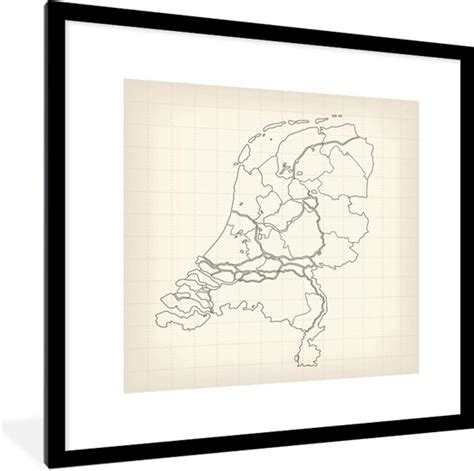 Fotolijst Incl Poster Illustratie Van Een Oude Kaart Van Nederland