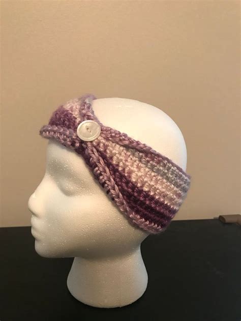 Purple Headband With Button Ladies Purple Crochet Headband Etsy