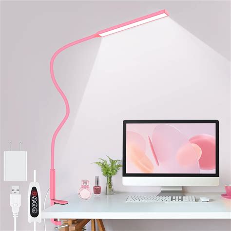 Yotutun LED Desk Lamp Pink Table Lamp With Clamp Flexible Gooseneck