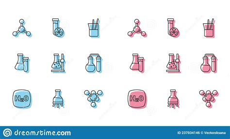 Set Line Chemical Formula H2o Test Tube Molecule Flask On Stand And