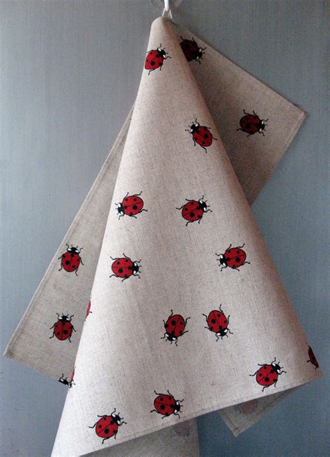 Linen Cotton Dish Towels Tea Towels Ladybug Red Black Tea Etsy