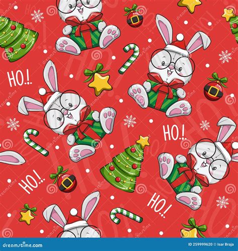 Seamless Pattern Christmas With Rabbit Santa Claus Christmas