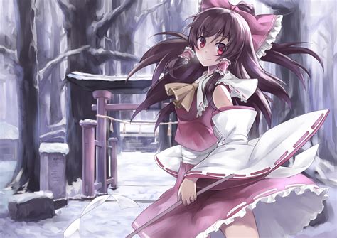 Bow Brown Hair Hakurei Reimu Japanese Clothes Kamisa Long Hair Miko