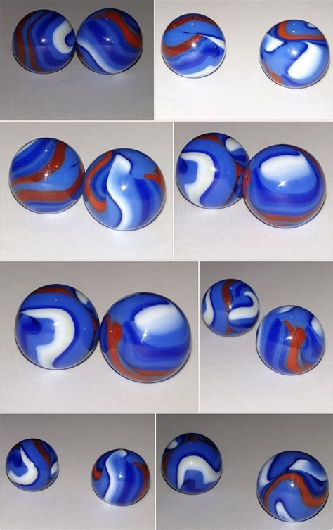 Blue Red And White Pair Of Vintage Toy Marbles Glass Marbles Blue Marble Vintage Toys