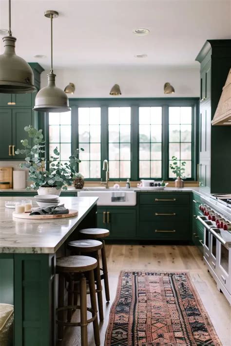 50 Kitchens With Green Cabinets And Wood Accents In 2024 Green