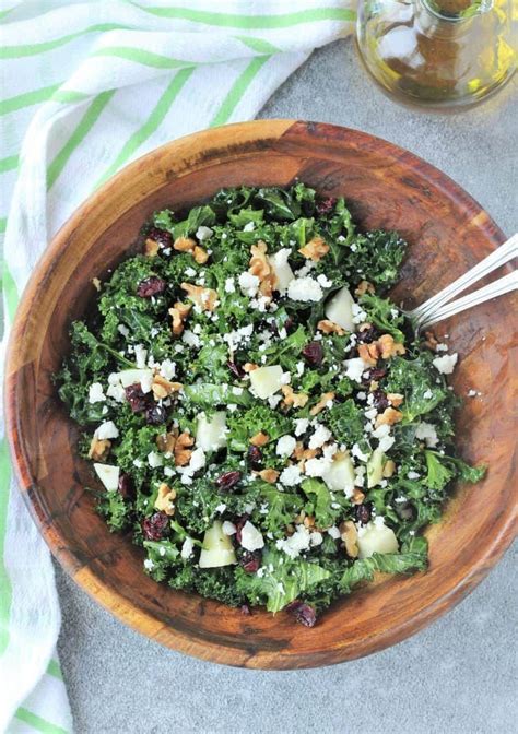 This Hearty Kale Salad With Apples Walnuts Cranberries And Feta Is A Delicious Balance Of