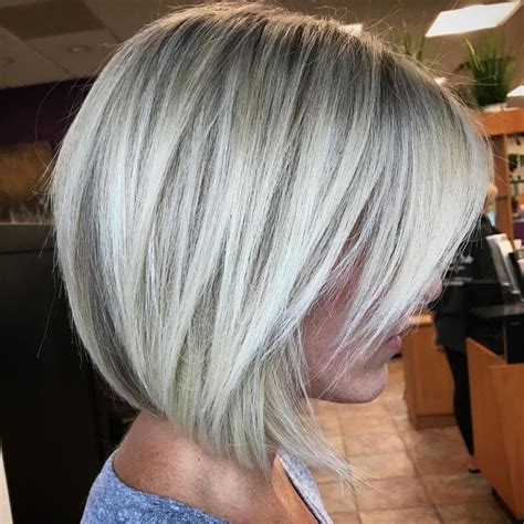 Ash Blonde Razored Bob With Bangs Blonde Angled Bob Blonde Bobs Blonde Hair Hair Hair Ash