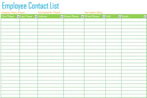 Employee contact list template - Dotxes | List template, Contact list ...