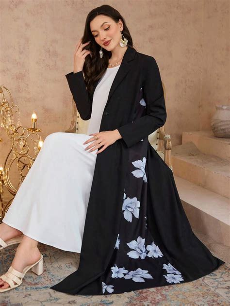 Shein Najma Women S Extra Long Floral Print Patchwork Modest Arabic