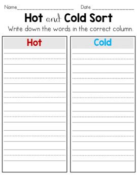 Hot And Cold Sort Worksheet By Learners Of The World TPT