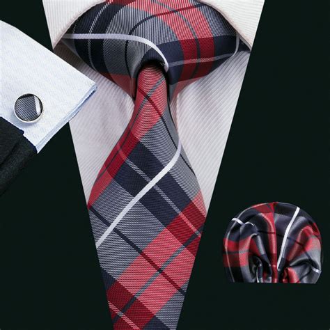 Hi Tie Fashion Mens Silk Tie Set Jacquard Woven Plaids Necktie Hanky