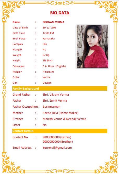 Basic Marriage Biodata Format For Girls Biodataformat In My Girl Minga