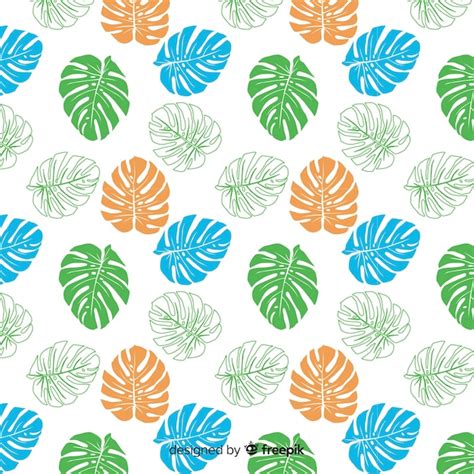 Fondo Hojas Monstera Dibujadas A Mano Vector Gratis