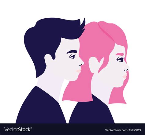 Woman And Man Cartoon In Side View Blue Royalty Free Vector