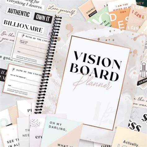 The Vision Board Planner Is Surrounded By Various Stickers