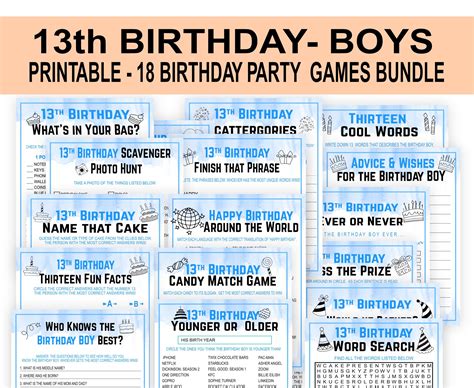 13th Birthday Party Games For Boys Thirteenth Birthday Game Etsy In