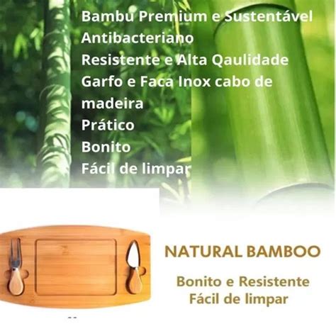 Kit Tabua De Bambu Para Queijos Frios Petiscos Garfo Faca Conjunto