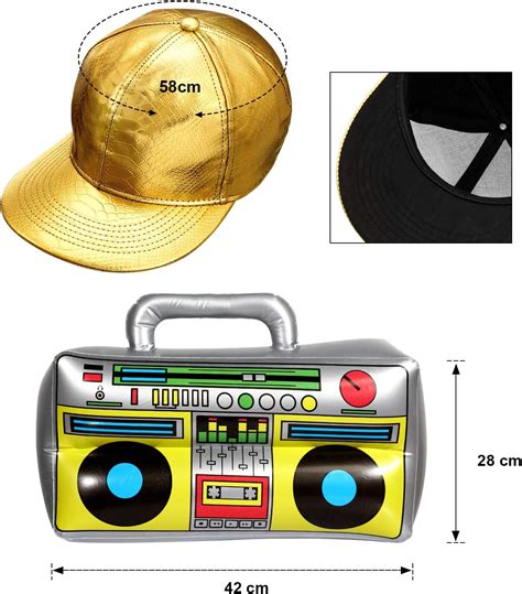 Hip Hop Costume Kit Inflatable Boom Box Gold Baseball Cap Sunglasses