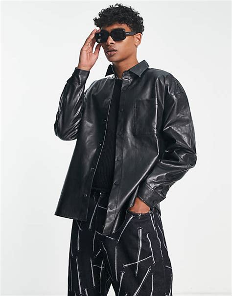 Collusion Faux Leather Oversized Shirt In Black Asos