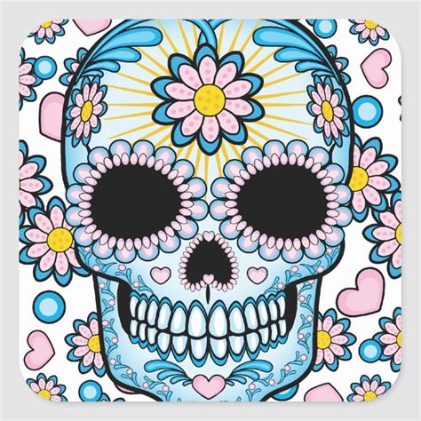 Colorful Sugar Skull Square Sticker Zazzle Sugar Skull Artwork