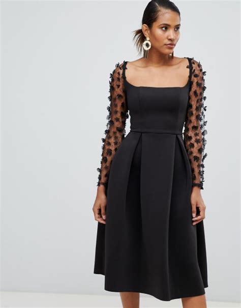 Asos Design Square Neck 3d Floral Lace Midi Prom Dress Asos