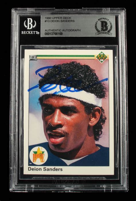 Deion Sanders Signed 1990 Upper Deck 13 Rc Bgs And Beckett Pristine Auction