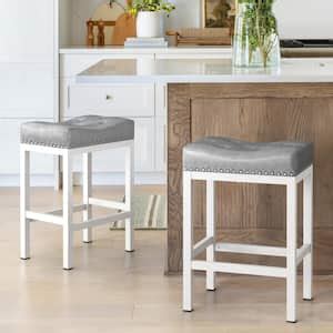 Lue Bona In White Cushioned Backless Faux Leather Saddle Bar Stools