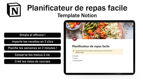 Template Notion Planificateur De Repas Et Recettes Simple Et Efficace