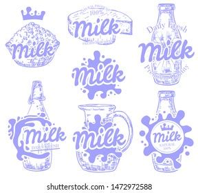 Daily Fresh Natural Milk Blue Emblems Stock Vector Royalty Free