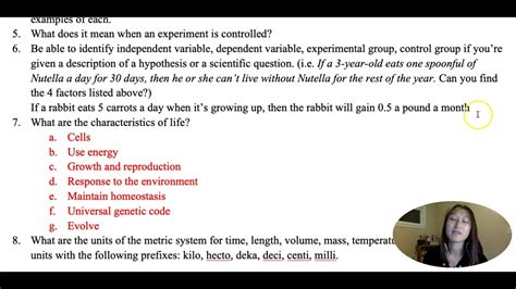 2019 Biology Midterm Review Part 1 Youtube