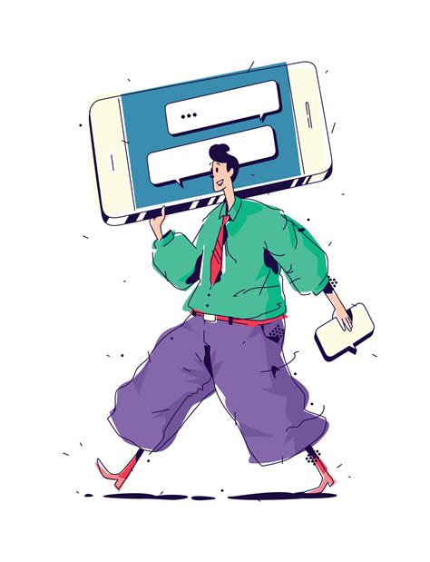 Illustration Men with big smartphone. Manager and messages in the chat