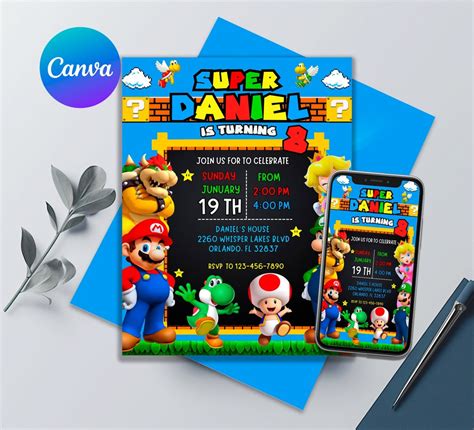 Mario Bros Birthday Invitation Super Mario Bros Invitation Printable