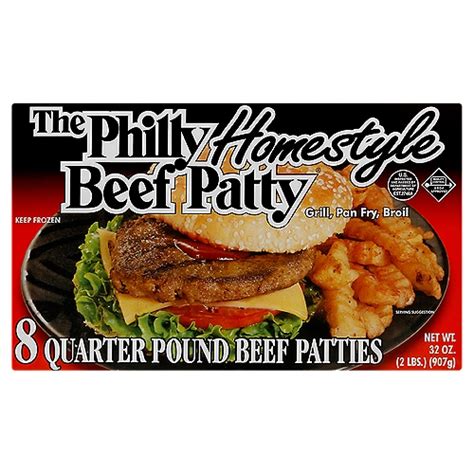 The Philly Homestyle Beef Patty Quarter Pound Beef Patties 8 Count 32 Oz