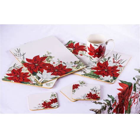 Ashdene Kitchen Cork Backed Placemats Coasters Poinsettia Set