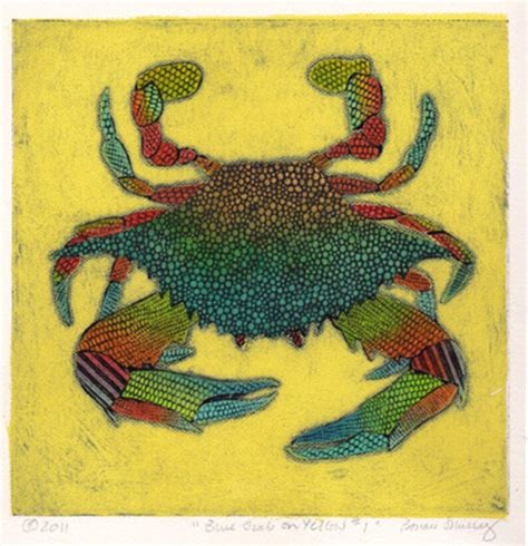 Blue Crab Art Print Original Black And White Collagraph Chesapeake