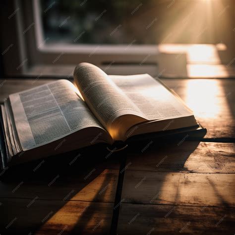 Biblia Abierta Sobre Una Mesa De Madera Con Luz Natural Detrás De Un