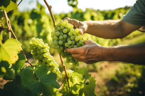 Premium AI Image | Hand picking ripe Green grapes from Green grapes orchard