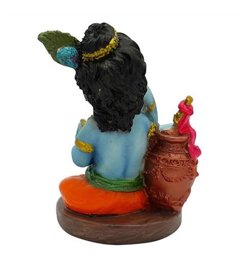 Buy Multicolour Marble Handpainted Lord Krishna Idol With Makhan By