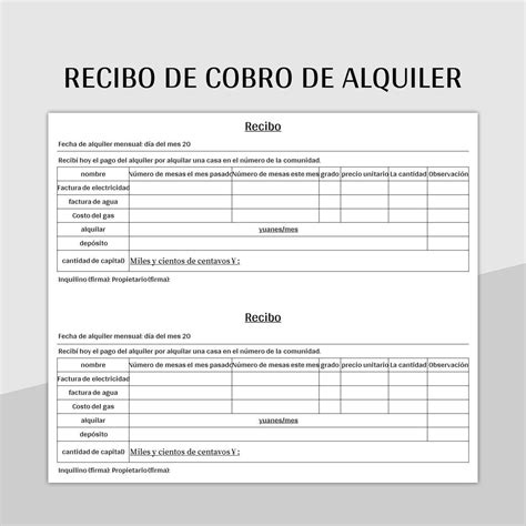 Plantilla De Formato Excel Recibo De Cobro De Alquiler Y Hoja De