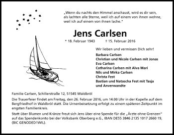 Traueranzeigen Von Jens Carlsen WirTrauern