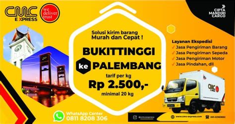 Ekspedisi Bukittinggi Ke Palembang Murah Tarif 2 500 Per Kg Min 20 Kg