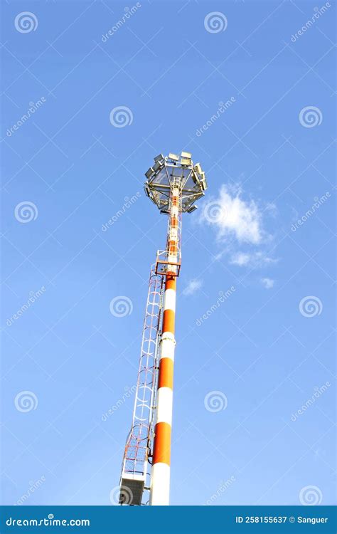 Pole with Battery of Spotlights for the Lighting of the Genoa Airport ...